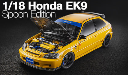 Pre Order 1/18 Motorhelix Honda Civic Type R EK9 Spoon Edition Yellow White Ltd 699 Pcs JDM Diecast Full Open