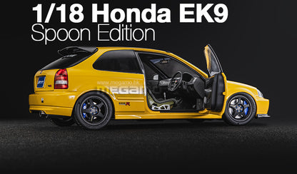 Pre Order 1/18 Motorhelix Honda Civic Type R EK9 Spoon Edition Yellow White Ltd 699 Pcs JDM Diecast Full Open