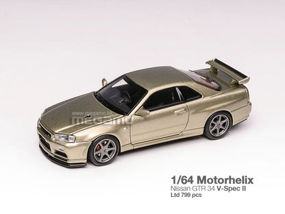 Pre Order Free Shipping 1/64 Motorhelix Nissan Skyline GT-R R34 V-Spec II Open Bonnet Diecast Model