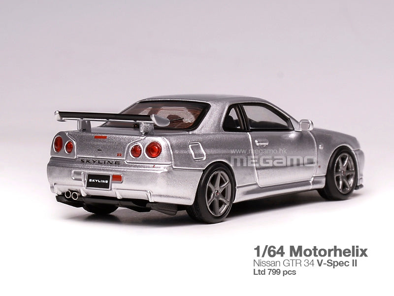 Pre Order Free Shipping 1/64 Motorhelix Nissan Skyline GT-R R34 V-Spec II Open Bonnet Diecast Model