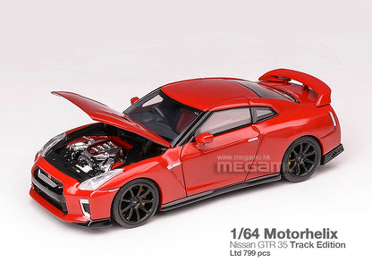 Pre Order Free Shipping 1/64 Motorhelix Nissan Skyline GT-R R35 Track Edition Open Bonnet Diecast Model