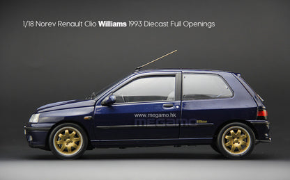 1/18 Norev Renault Clio Williams 1993 Blue 16s White 1991 Diecast Full Open