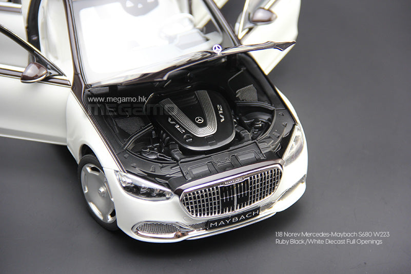 1/18 Norev Mercedes-Maybach S680 W223 Ruby Black White, Gold Black 2 Tones  Diecast Full Open