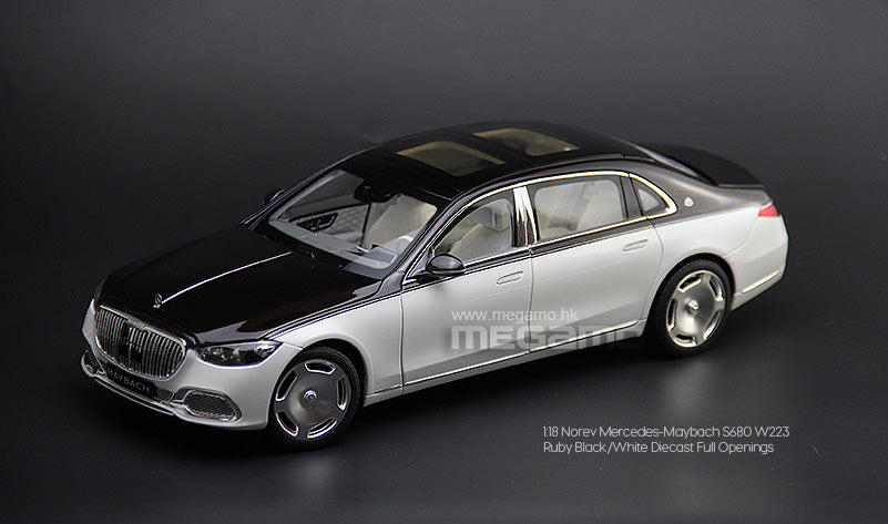 1/18 Norev Mercedes-Maybach S680 W223 Ruby Black White, Gold Black 2 Tones  Diecast Full Open