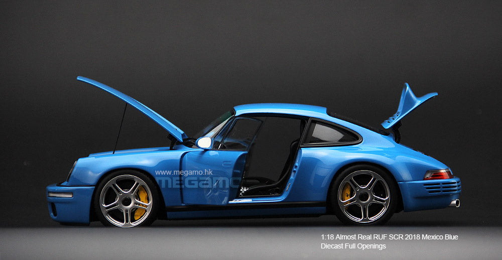 1/18 Almost Real RUF SCR CRT Porsche 911 Mexico Blue Blossom Yellow Green  Diecast Full Open - SCR Birch Green Ltd 504