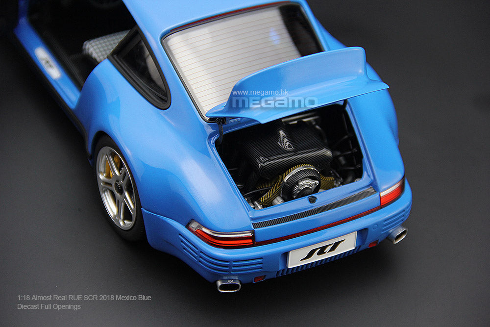 1/18 Almost Real RUF SCR CRT Porsche 911 Mexico Blue Blossom Yellow Green  Diecast Full Open - SCR Birch Green Ltd 504