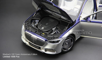 1/18 Almost Real Mercedes-Maybach S680 W223 Z223 Blue Silver 2 Tones 4 Wheels Turn Full Open Diecast 100 Year Anniversary Edition