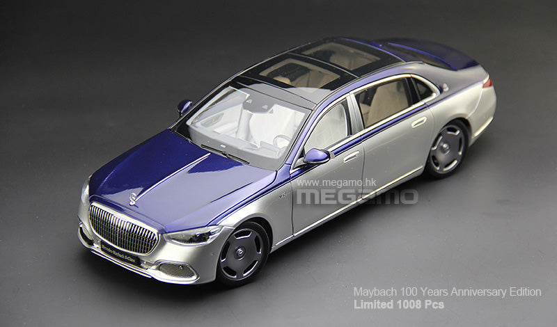 1/18 Almost Real Mercedes-Maybach S680 W223 Blue Silver 2 Tones 4 Wheels  Turn Full Open Diecast 100 Year Anniversary Edition