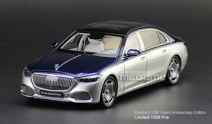 1/18 Almost Real Mercedes-Maybach S680 W223 Z223 Blue Silver 2 Tones 4 Wheels Turn Full Open Diecast 100 Year Anniversary Edition