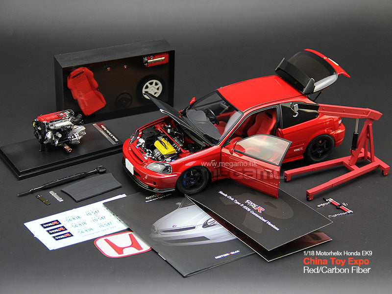 1/18 Motorhelix Honda Civic Type R EK9-120 China Toy Expo Red Black Carbon Hood Ltd 599 Pcs JDM Diecast Full Open