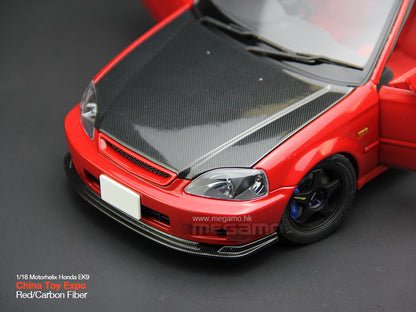 1/18 Motorhelix Honda Civic Type R EK9-120 China Toy Expo Red Black Carbon Hood Ltd 599 Pcs JDM Diecast Full Open