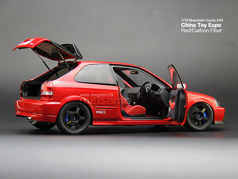 1/18 Motorhelix Honda Civic Type R EK9-120 China Toy Expo Red Black Carbon Hood Ltd 599 Pcs JDM Diecast Full Open