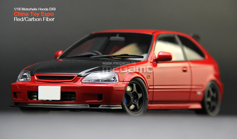 1/18 Motorhelix Honda Civic Type R EK9-120 China Toy Expo Red Black Carbon Hood Ltd 599 Pcs JDM Diecast Full Open