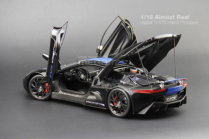 1/18 Almost Real Jaguar C-X75 2013 Hybrid Prototype Black w/ Blue Stripes Diecast 3 Openings Ltd 300 Pcs