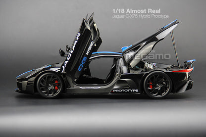 1/18 Almost Real Jaguar C-X75 2013 Hybrid Prototype Black w/ Blue Stripes Diecast 3 Openings Ltd 300 Pcs