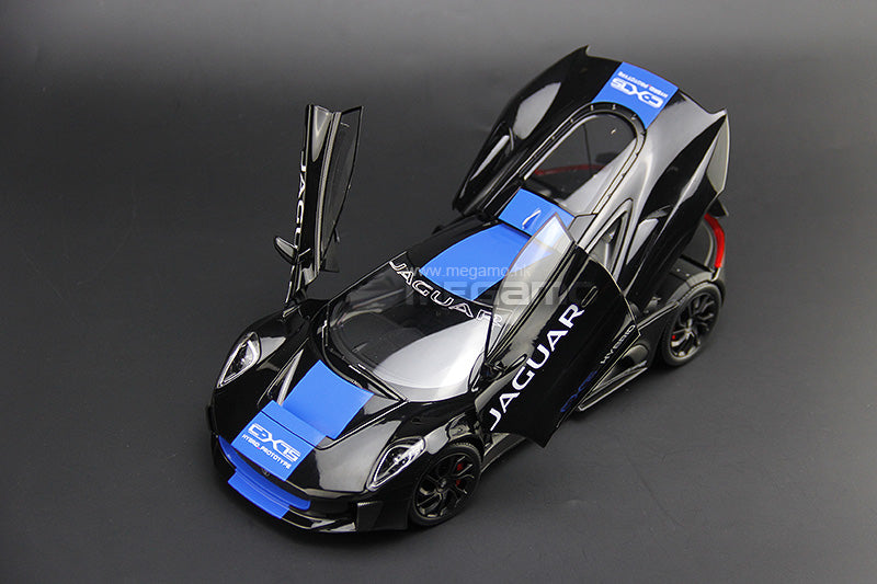 1/18 Almost Real Jaguar C-X75 2013 Hybrid Prototype Black w/ Blue Stripes Diecast 3 Openings Ltd 300 Pcs