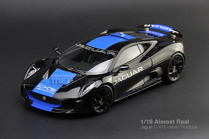 1/18 Almost Real Jaguar C-X75 2013 Hybrid Prototype Black w/ Blue Stripes Diecast 3 Openings Ltd 300 Pcs