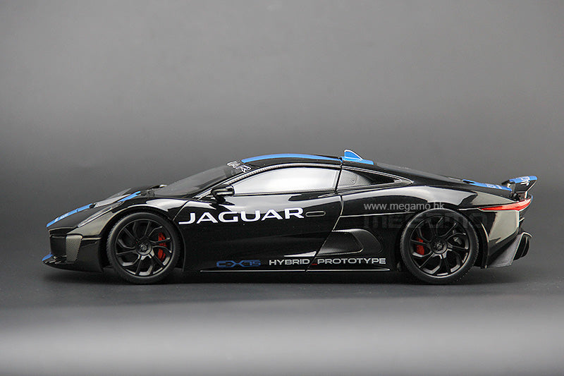 1/18 Almost Real Jaguar C-X75 2013 Hybrid Prototype Black w/ Blue Stripes Diecast 3 Openings Ltd 300 Pcs