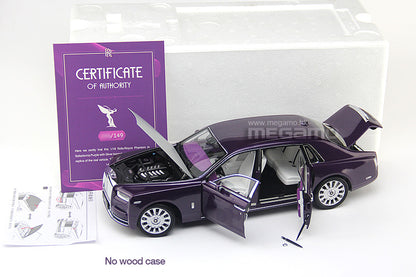 1/18 Rolls Royce Phantom VIII 8th 2018-2023 Purple Silver Hood Diecast Full Open Ltd 149 Pcs