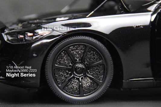 1/18 Almost Real Mercedes-Maybach S680 W223 Z223 Night Series Obsidian Black 4 Wheels Turn Full Open Diecast Ltd 1008 Pcs