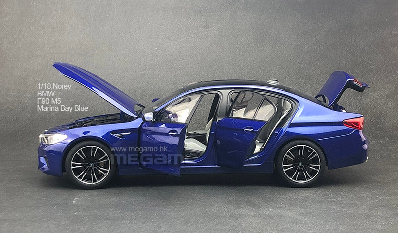 1/18 NOREV BMW F90 M5 Marina Bay Blue Dealer Ed Diecast Full Open