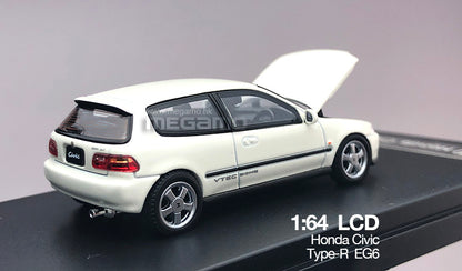 Free Shipping 1/64 LCD Honda Civic EG6 1995 Red Blue Yellow White Black Silver JDM Open bonnet