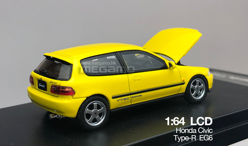 Free Shipping 1/64 LCD Honda Civic EG6 1995 Red Blue Yellow White Black Silver JDM Open bonnet