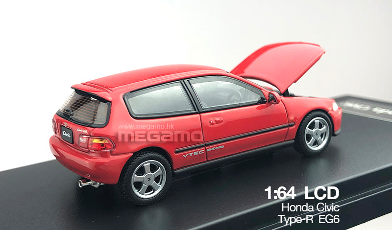 Free Shipping 1/64 LCD Honda Civic EG6 1995 Red Blue Yellow White Black Silver JDM Open bonnet