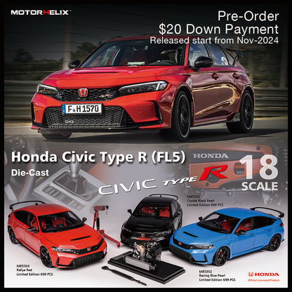 1/18 Pre Order Motorhelix Honda Civic Type-R FL5 2023 Red Black Blue Ltd 699 Pcs JDM Diecast Full Open