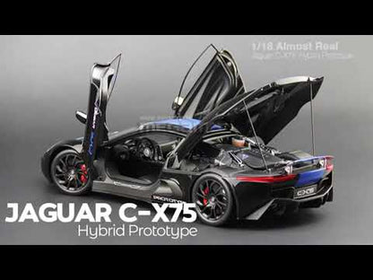 1/18 Almost Real Jaguar C-X75 2013 Hybrid Prototype Black w/ Blue Stripes Diecast 3 Openings Ltd 300 Pcs